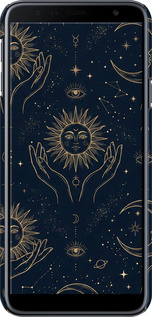 3D пластиковый матовый чехол Celestial Harmony: Sun & Moon Gold Mystic Pattern для Samsung Galaxy J4 Plus 2018 - 6778m-1594 изображение 