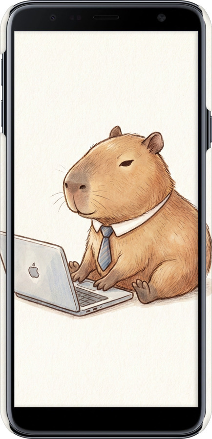 3D пластиковый матовый чехол Funny Capybara CEO Working для Samsung Galaxy J4 Plus 2018 - 6777m-1594 изображение 