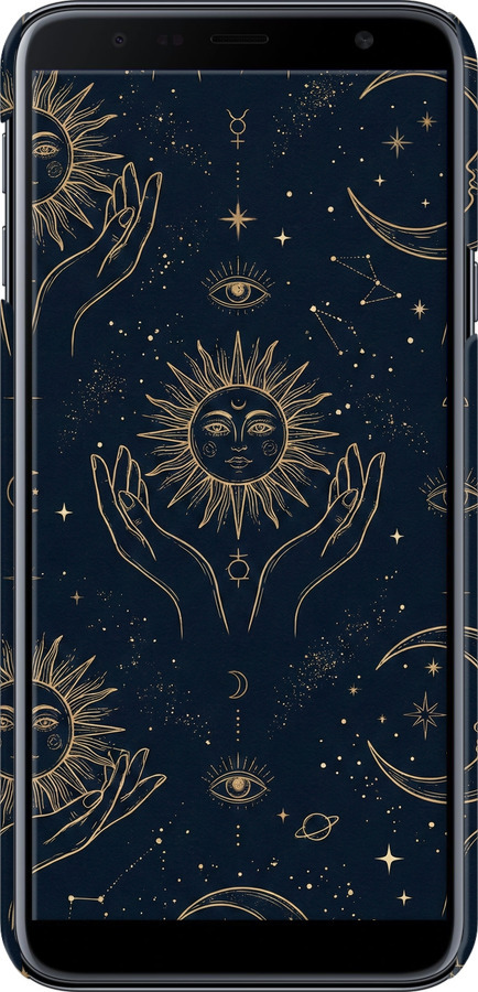 3D пластиковый матовый чехол Celestial Harmony: Sun & Moon Gold Mystic Pattern для Samsung Galaxy J4 Plus 2018 - 6778m-1594 изображение 