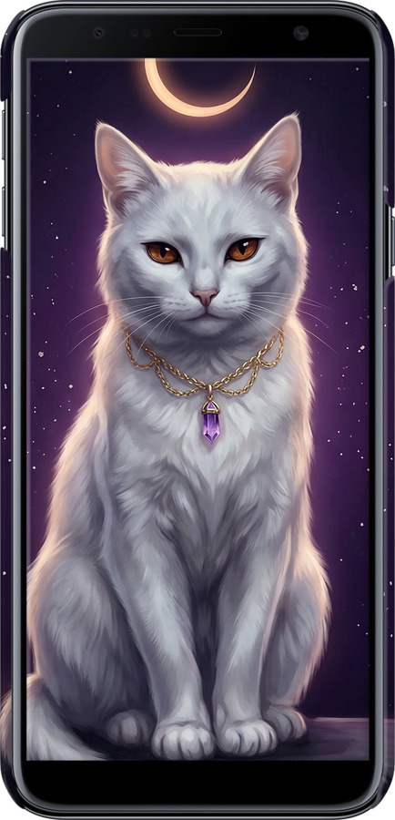 3D пластиковый матовый чехол Mystic White Cat Gothic Dark Purple Gold для Samsung Galaxy J4 Plus 2018 - 6805m-1594 изображение 