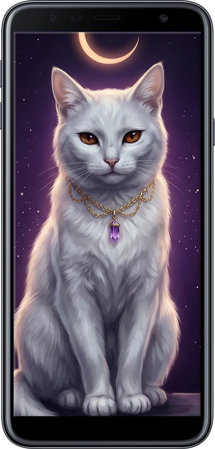 Силиконовый чехол Mystic White Cat Gothic Dark Purple Gold для Samsung Galaxy J4 Plus 2018 - 6805u-1594 изображение 