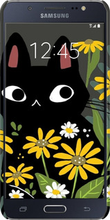 3D пластиковий матовий чехол Чорний кіт з квітами для Samsung Galaxy J5 (2016) J510H - 6448m-264 изображение 
