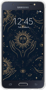 Силикон с усиленными углами чехол Celestial Harmony: Sun & Moon Gold Mystic Pattern для Samsung Galaxy J5 (2016) J510H - 6778sp-264 изображение 