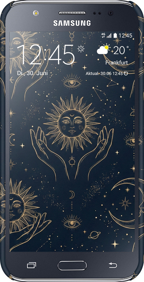 3D пластиковый глянцевый чехол Celestial Harmony: Sun & Moon Gold Mystic Pattern для Samsung Galaxy J5 (2015) J500H - 6778c-100 изображение 