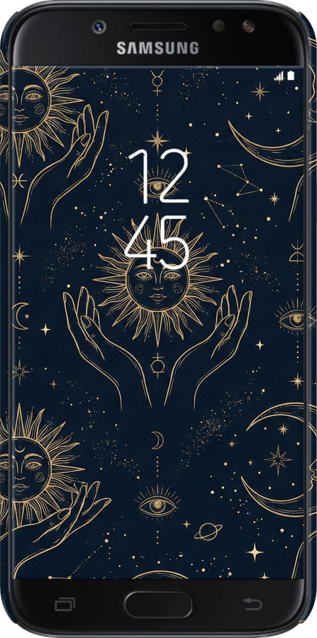 3D пластиковый матовый чехол Celestial Harmony: Sun & Moon Gold Mystic Pattern для Samsung Galaxy J5 J530 (2017) - 6778m-795 изображение 