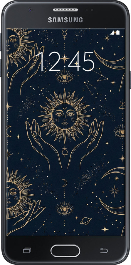 2D пластиковий чехол Celestial Harmony: Sun & Moon Gold Mystic Pattern для Samsung Galaxy J5 Prime - 6778t-465 изображение 
