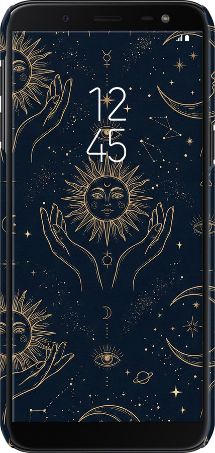 3D пластиковый матовый чехол Celestial Harmony: Sun & Moon Gold Mystic Pattern для Samsung Galaxy J6 2018 - 6778m-1486 изображение 