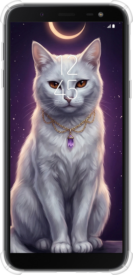 Силикон с усиленными углами чехол Mystic White Cat Gothic Dark Purple Gold для Samsung Galaxy J6 2018 - 6805sp-1486 изображение 