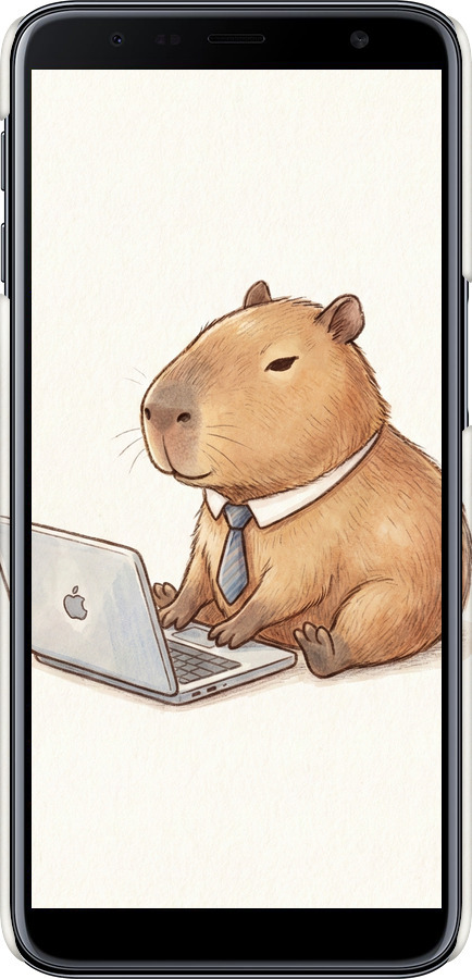 3D пластиковый матовый чехол Funny Capybara CEO Working для Samsung Galaxy J6 Plus 2018 - 6777m-1586 изображение 