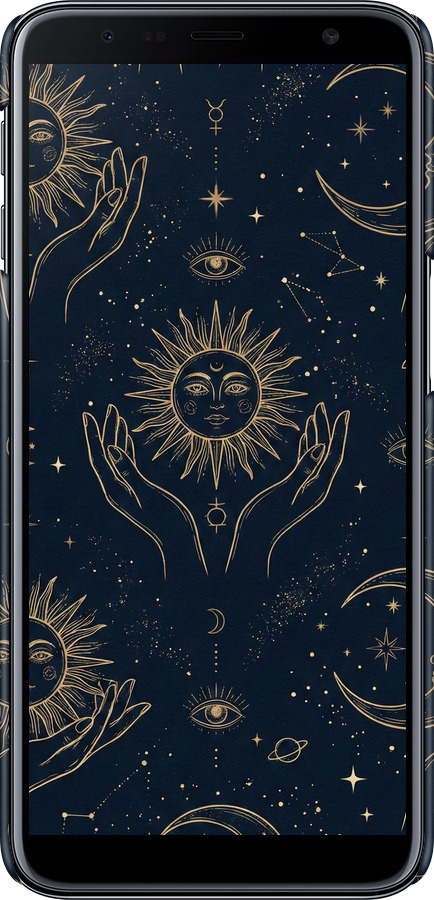 3D пластиковый матовый чехол Celestial Harmony: Sun & Moon Gold Mystic Pattern для Samsung Galaxy J6 Plus 2018 - 6778m-1586 изображение 