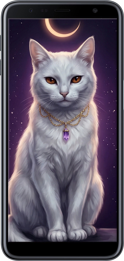 2D пластиковый чехол Mystic White Cat Gothic Dark Purple Gold для Samsung Galaxy J6 Plus 2018 - 6805t-1586 изображение 