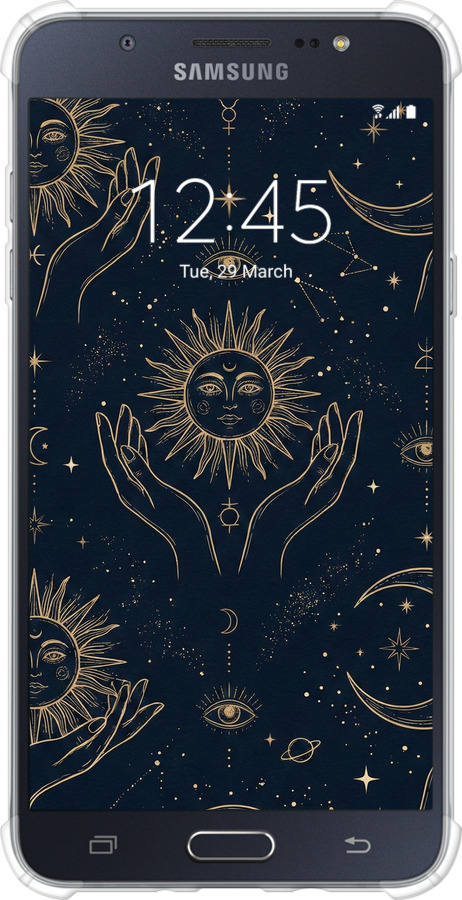 Силикон с усиленными углами чехол Celestial Harmony: Sun & Moon Gold Mystic Pattern для Samsung Galaxy J7 (2016) J710F - 6778sp-263 изображение 