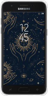 Силикон с усиленными углами чехол Celestial Harmony: Sun & Moon Gold Mystic Pattern для Samsung Galaxy J7 2018 - 6778sp-1502 изображение 