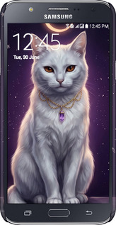 3D пластиковый матовый чехол Mystic White Cat Gothic Dark Purple Gold для Samsung Galaxy J7 J700H - 6805m-101 изображение 