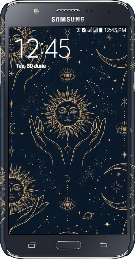 3D пластиковый матовый чехол Celestial Harmony: Sun & Moon Gold Mystic Pattern для Samsung Galaxy J7 J700H - 6778m-101 изображение 