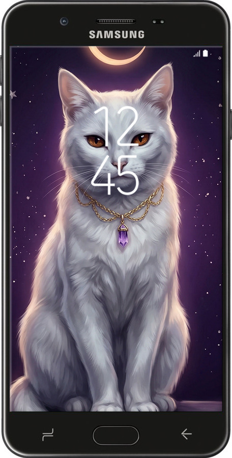 Силиконовый чехол Mystic White Cat Gothic Dark Purple Gold для Samsung Galaxy J7 Prime - 6805u-610 изображение 