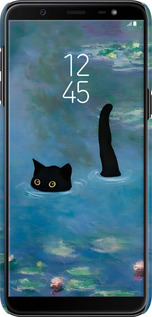 3D пластиковый матовый чехол С изображением кота и водяной лилии Monet для Samsung Galaxy J8 2018 - 6519m-1511 изображение 