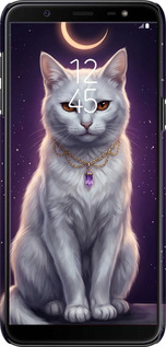 3D пластиковый матовый чехол Mystic White Cat Gothic Dark Purple Gold для Samsung Galaxy J8 2018 - 6805m-1511 изображение 