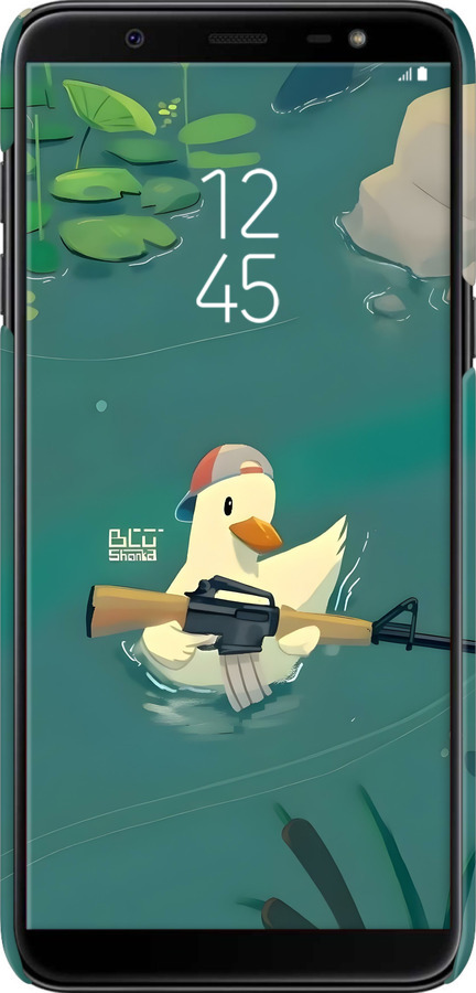 3D пластиковый матовый чехол Уточка с автоматом для Samsung Galaxy J8 2018 - 6356m-1511 изображение 