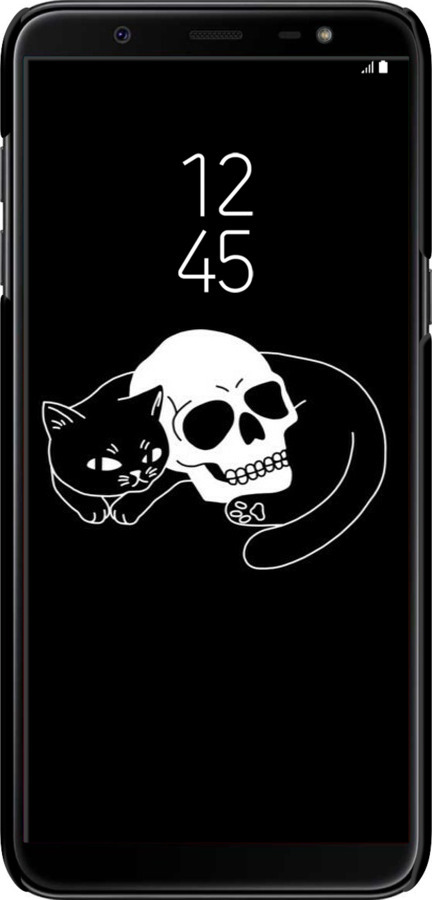 3D пластиковый матовый чехол С изображением кота и черепа для Samsung Galaxy J8 2018 - 6491m-1511 изображение 