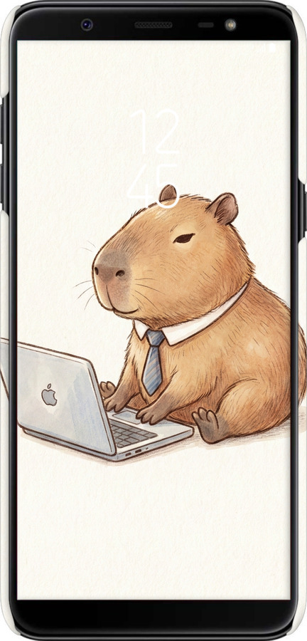 3D пластиковый матовый чехол Funny Capybara CEO Working для Samsung Galaxy J8 2018 - 6777m-1511 изображение 