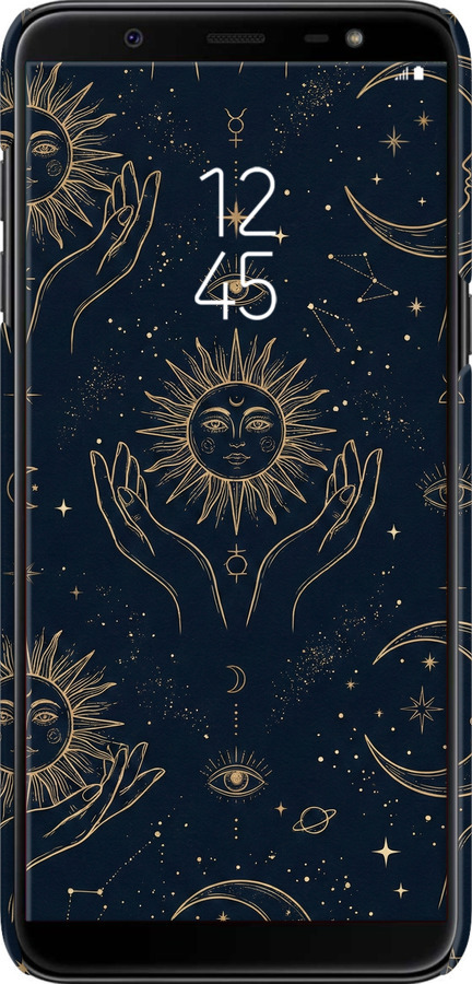 3D пластиковий матовий чехол Celestial Harmony: Sun & Moon Gold Mystic Pattern для Samsung Galaxy J8 2018 - 6778m-1511 изображение 
