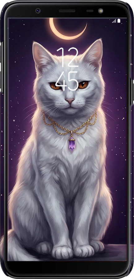 3D пластиковый матовый чехол Mystic White Cat Gothic Dark Purple Gold для Samsung Galaxy J8 2018 - 6805m-1511 изображение 