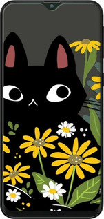 TPU чехол Чорний кіт з квітами для Samsung Galaxy M10 - 6448b-1661 изображение 