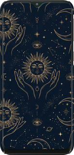 3D пластиковий матовий чехол Celestial Harmony: Sun & Moon Gold Mystic Pattern для Samsung Galaxy M10 - 6778m-1661 изображение 