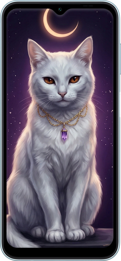 Силиконовый чехол Mystic White Cat Gothic Dark Purple Gold для Samsung Galaxy M14 M146B - 6805u-3038 изображение 