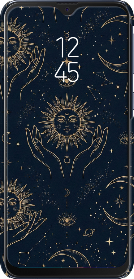 3D пластиковий матовий чехол Celestial Harmony: Sun & Moon Gold Mystic Pattern для Samsung Galaxy M20 - 6778m-1660 изображение 