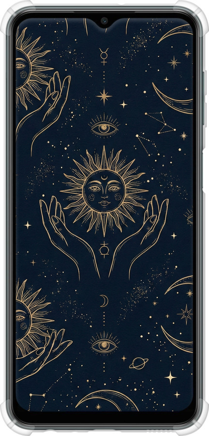 Силіконовий протиударний с посиленими кутами чехол Celestial Harmony: Sun & Moon Gold Mystic Pattern для Samsung Galaxy M13 M135 - 6778sp-2765 изображение 
