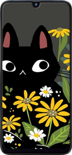 2D пластиковый чехол Черный кот с цветами для Samsung Galaxy A40s A3050 - 6448t-2058 изображение 