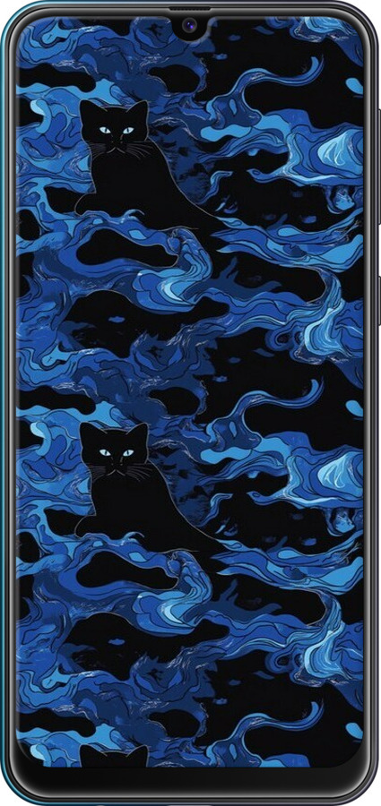 TPU чехол Абстрактный узор черных котов на синем фоне для Samsung Galaxy M21 M215F - 6525b-2016 изображение 