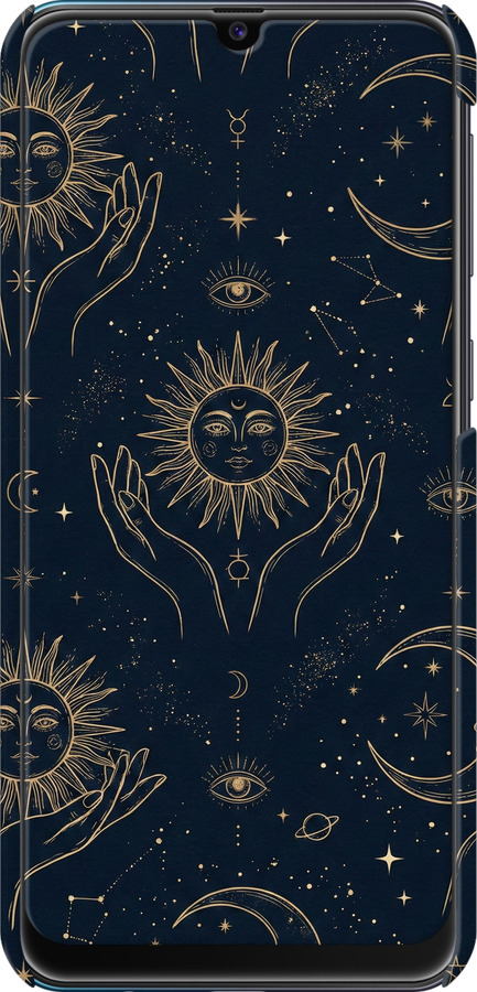 3D пластиковий матовий чехол Celestial Harmony: Sun & Moon Gold Mystic Pattern для Samsung Galaxy M30s 2019 - 6778m-1774 изображение 