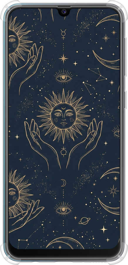Силикон с усиленными углами чехол Celestial Harmony: Sun & Moon Gold Mystic Pattern для Samsung Galaxy M21 M215F - 6778sp-2016 изображение 