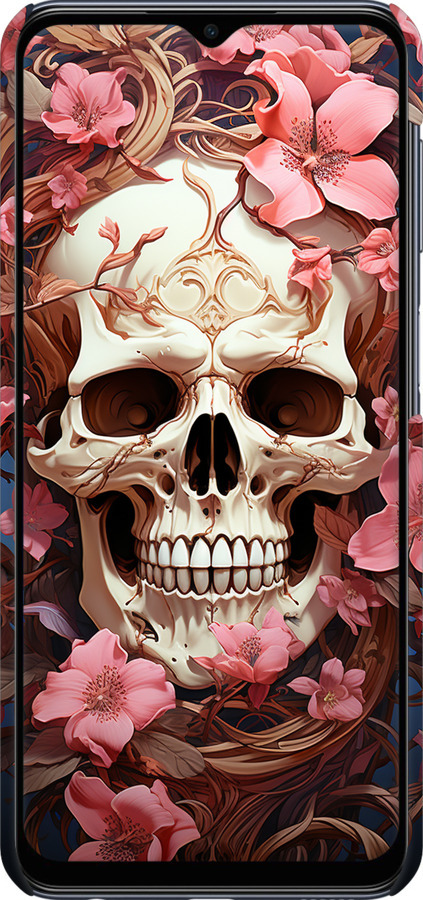 3D пластиковый матовый чехол Череп в розовых цветах для Samsung Galaxy M33 M336B - 5965m-2633 изображение 