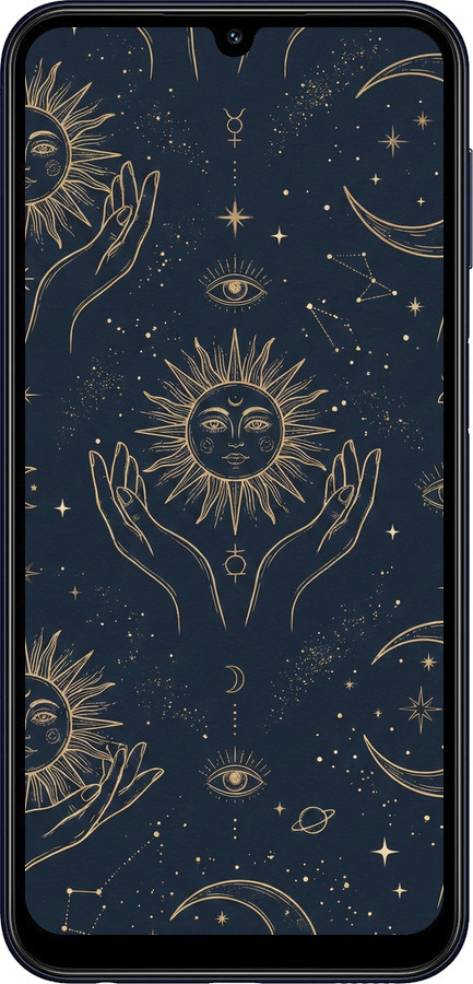 Силиконовый чехол Celestial Harmony: Sun & Moon Gold Mystic Pattern для Samsung Galaxy M34 5G - 6778u-3141 изображение 
