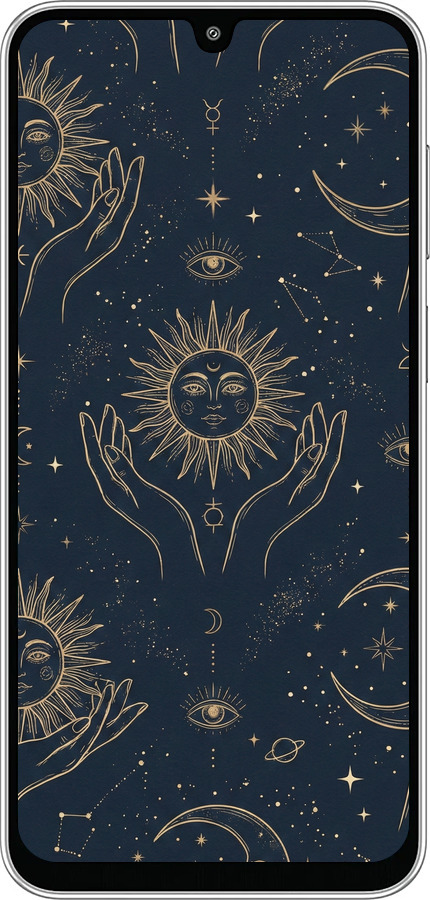 Силиконовый чехол Celestial Harmony: Sun & Moon Gold Mystic Pattern для Samsung Galaxy M36 - 6778u-4103 изображение 