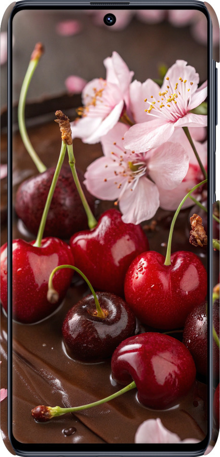 3D пластиковий матовий чехол Вишня у шоколаді для Samsung Galaxy M51 M515F - 6698m-1944 изображение 