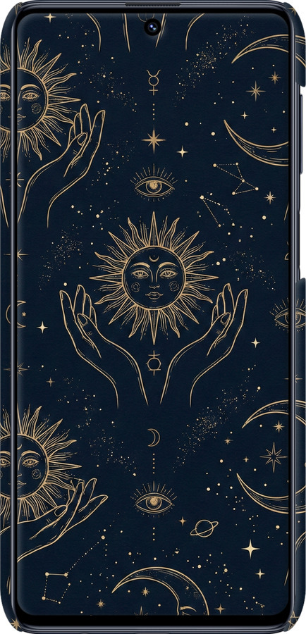 3D пластиковый матовый чехол Celestial Harmony: Sun & Moon Gold Mystic Pattern для Samsung Galaxy M51 M515F - 6778m-1944 изображение 
