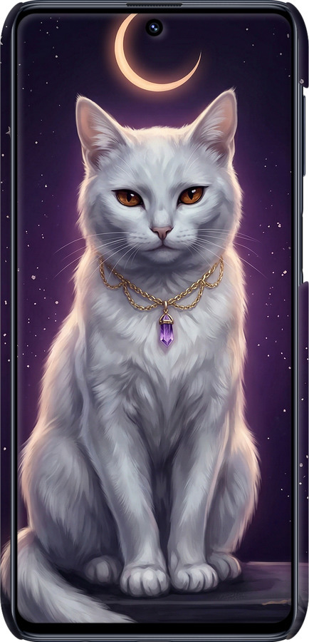 3D пластиковый матовый чехол Mystic White Cat Gothic Dark Purple Gold для Samsung Galaxy M51 M515F - 6805m-1944 изображение 