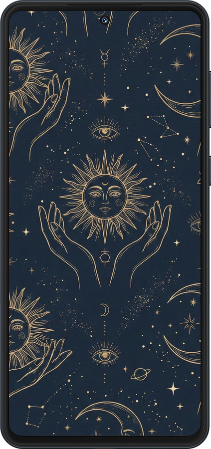 Силиконовый чехол Celestial Harmony: Sun & Moon Gold Mystic Pattern для Samsung Galaxy M55 - 6778u-3688 изображение 