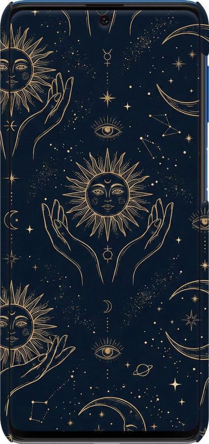3D пластиковый матовый чехол Celestial Harmony: Sun & Moon Gold Mystic Pattern для Samsung Galaxy M62 - 6778m-2263 изображение 