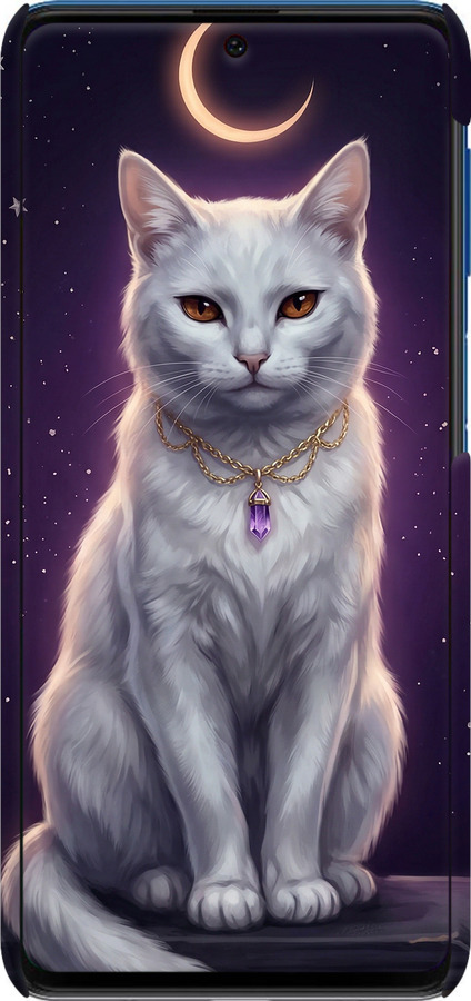 3D пластиковый матовый чехол Mystic White Cat Gothic Dark Purple Gold для Samsung Galaxy M62 - 6805m-2263 изображение 