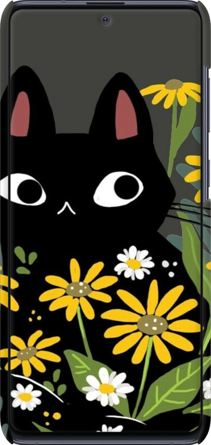 3D пластиковый матовый чехол Черный кот с цветами для Samsung Galaxy Note 10 Lite - 6448m-1872 изображение 
