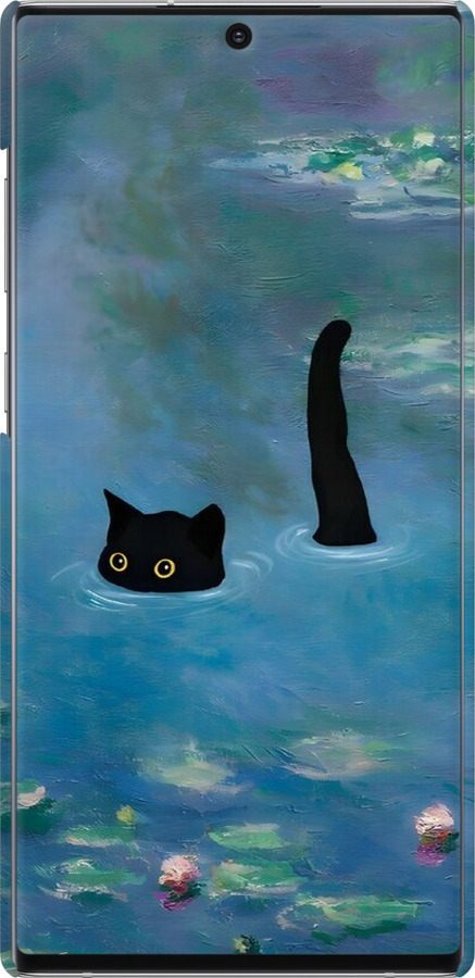 3D пластиковий матовий чехол Із зображенням кота та водяної лілії Monet для Samsung Galaxy Note 10 Plus - 6519m-1756 изображение 