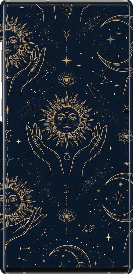 3D пластиковый матовый чехол Celestial Harmony: Sun & Moon Gold Mystic Pattern для Samsung Galaxy Note 10 Plus - 6778m-1756 изображение 