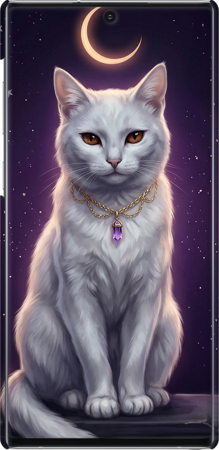 3D пластиковий матовий чехол Mystic White Cat Gothic Dark Purple Gold для Samsung Galaxy Note 10 - 6805m-1718 изображение 