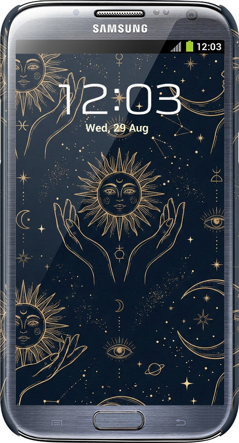 3D пластиковый матовый чехол Celestial Harmony: Sun & Moon Gold Mystic Pattern для Samsung Galaxy Note 2 N7100 - 6778m-17 изображение 